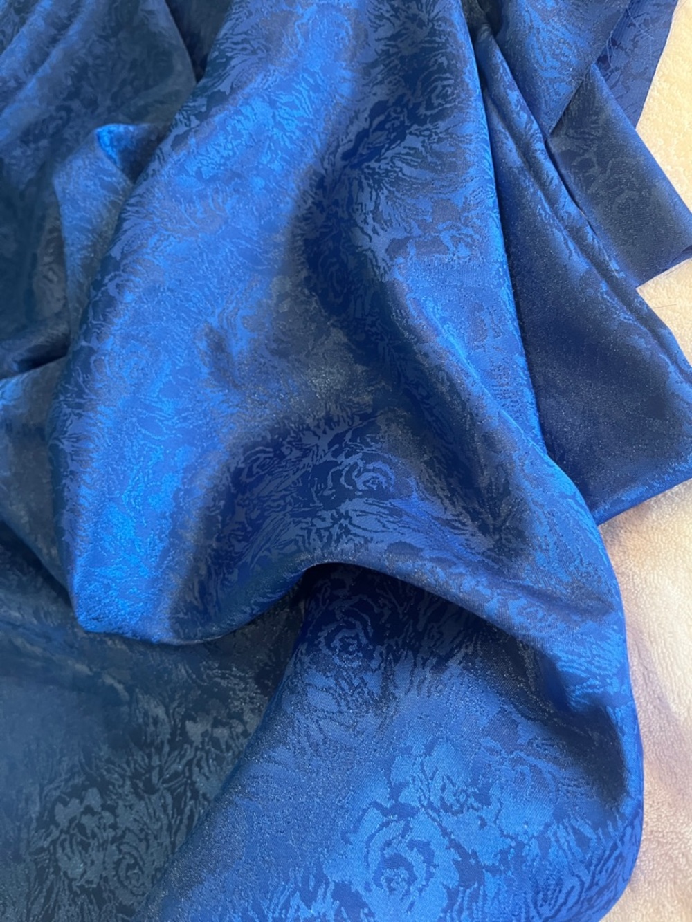 Blue Jacquard Floral Fabric - Rich Sapphire Damask 3 yards - Picture 3 of 3